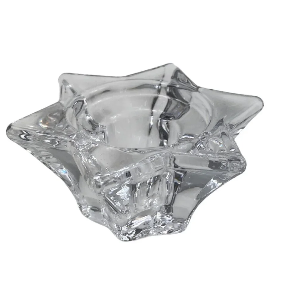 Set Of 4 Star-Shaped Clear Glass Candle Holders Taper & Tealight/Votive Candles